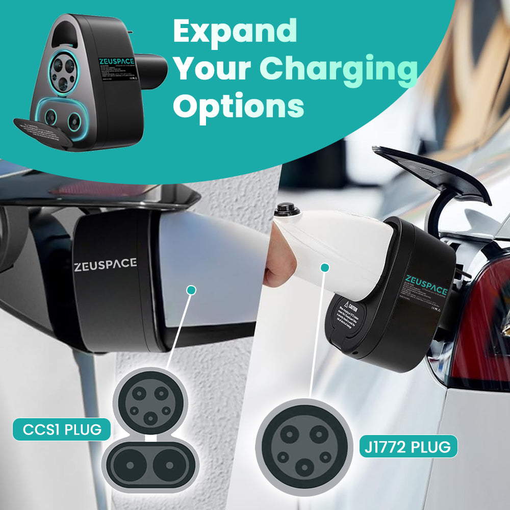 【Tesla Only】 ZEUSPACE CCS1 and J1772 Universal Accessories Charger Adapter, Enables Tesla Compatibility with DC and AC Charging Standards (2-in-1), Up to 250kW Power for Level 3 Fast Charging