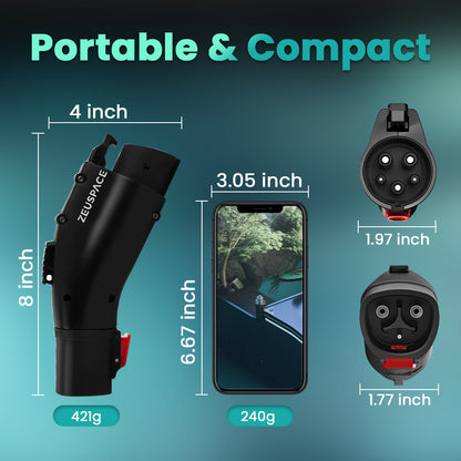 【J1772 EV Only】 ZEUSPACE Tesla to J1772 Charging Adapter, Max 60 Amp & 250V - Compatible with Tesla High Power Wall Connector/Destination Charger/Mobile Connector, Excluding Tesla Supercharger